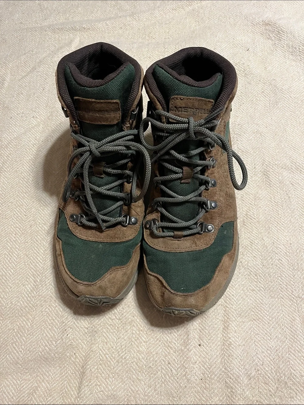 Merrell Brown and Green Suede Hiking Boots